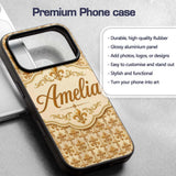 Vintage Aged Fleur De Lis Classic Antique Style Custom Name Protective Phone Case Mobile Cover Durable Everyday Smartphone Shock Resistant