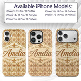 Vintage Aged Fleur De Lis Classic Antique Style Custom Name Protective Phone Case Mobile Cover Durable Everyday Smartphone Shock Resistant