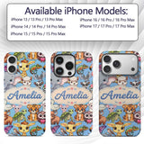 Cute Cartoon Jungle Safari Animals Printed Design Custom Name Protective Phone Case Mobile Cover Durable Everyday Smartphone Shock Resistant