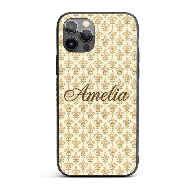 Minimal Soft Gold Fleur De Lis Repeating Elegant Custom Name Protective Phone Case Mobile Cover Durable Everyday Smartphone Shock Resistant