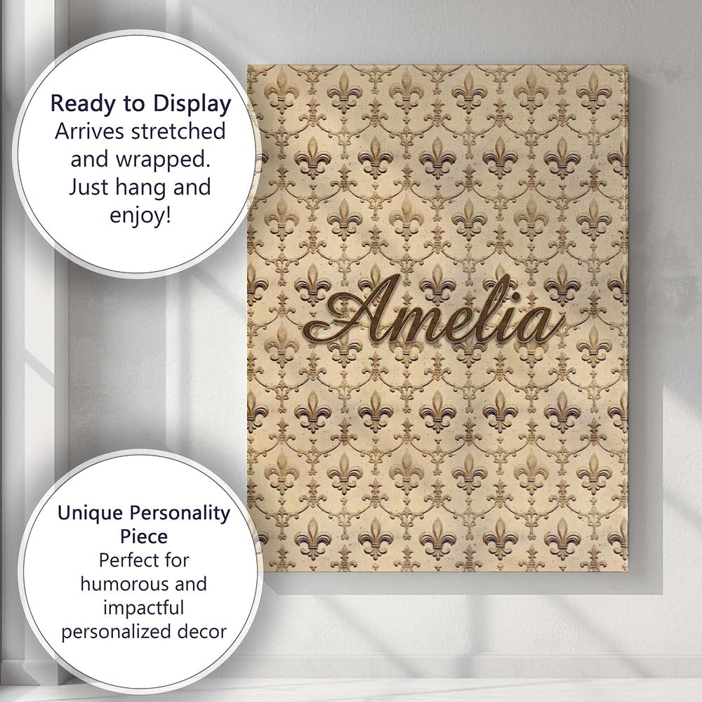 Personalised Name Classic Beige Fleur De Custom  Unique Gift Idea Elegant Feature Canvas Wall Art Print Decor Picture Ready to Hang