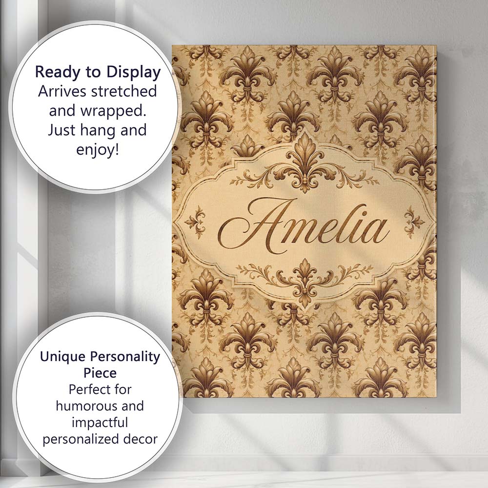 Personalised Name Ornate Baroque Fleur De Custom  Unique Gift Idea Elegant Feature Canvas Wall Art Print Decor Picture Ready to Hang