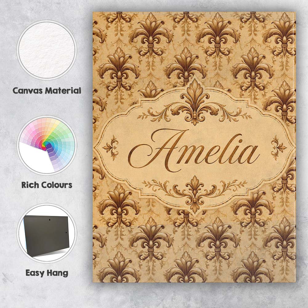 Personalised Name Ornate Baroque Fleur De Custom  Unique Gift Idea Elegant Feature Canvas Wall Art Print Decor Picture Ready to Hang
