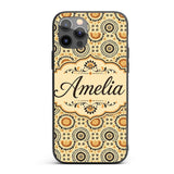 Floral Circle Pattern Warm Earth Tone Seamless Custom Name Protective Phone Case Mobile Cover Durable Everyday Smartphone Shock Resistant