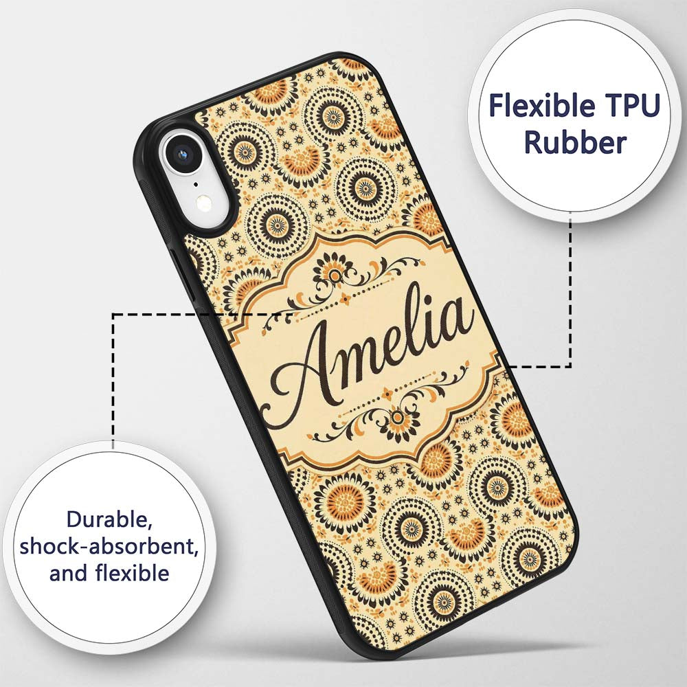 Floral Circle Pattern Warm Earth Tone Seamless Custom Name Protective Phone Case Mobile Cover Durable Everyday Smartphone Shock Resistant
