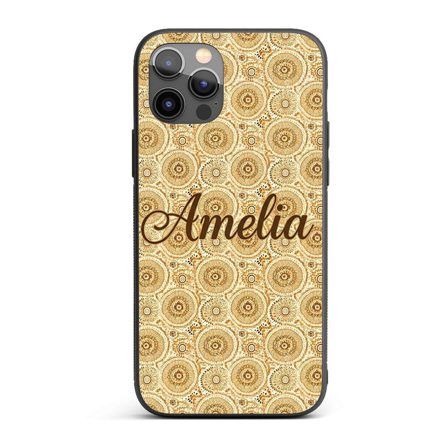 Warm Beige Ornate Mandala Floral Seamless Pattern Custom Name Protective Phone Case Mobile Cover Durable Everyday Smartphone Shock Resistant