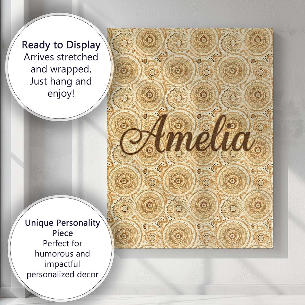 Personalised Name Warm Beige Ornate Mandala Custom  Bespoke Interior Contemporary Canvas Wall Art Print Decor Picture Ready to Hang