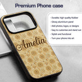 Warm Beige Ornate Mandala Floral Seamless Pattern Custom Name Protective Phone Case Mobile Cover Durable Everyday Smartphone Shock Resistant