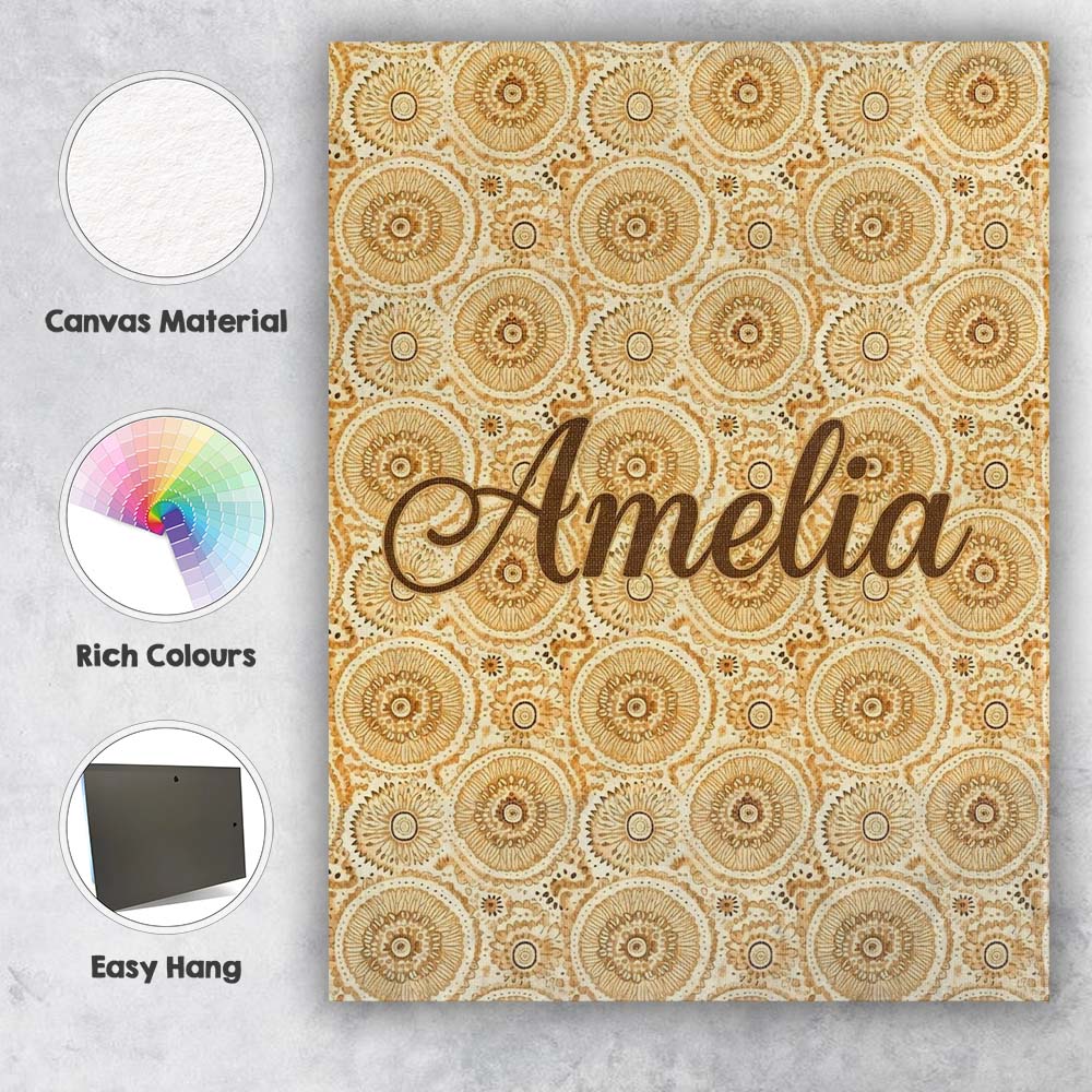 Personalised Name Warm Beige Ornate Mandala Custom  Bespoke Interior Contemporary Canvas Wall Art Print Decor Picture Ready to Hang