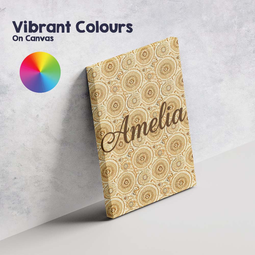 Personalised Name Warm Beige Ornate Mandala Custom  Bespoke Interior Contemporary Canvas Wall Art Print Decor Picture Ready to Hang