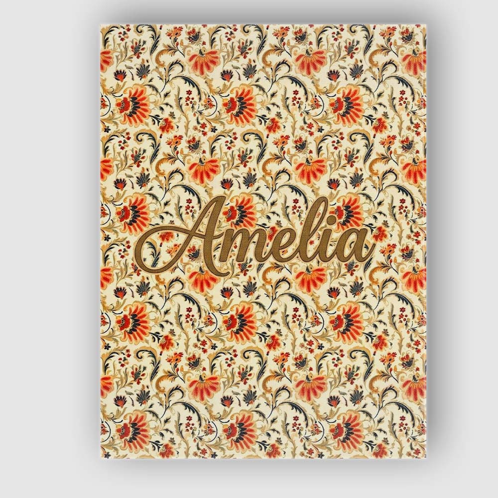 Personalised Name Bold Orange Navy Floral Custom  Unique Gift Idea Elegant Feature Canvas Wall Art Print Decor Picture Ready to Hang