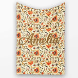 Bold Orange Navy Floral Vine Seamless Pattern Classic Decorative  Personalised Custom Name Super Soft Fleece Blanket Bed Sofa Throw