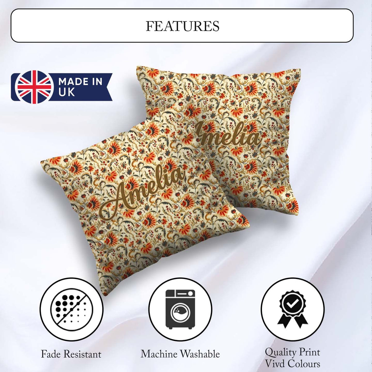 Custom Name Bold Orange Navy Seamless Pattern Classic Decorative Square Filled Cushion Throw Pillow Sofa Bed Home Decor Zip Washable UK Made