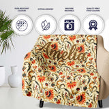Bold Orange Navy Floral Vine Seamless Pattern Classic Decorative  Personalised Custom Name Super Soft Fleece Blanket Bed Sofa Throw