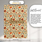 Bold Orange Navy Floral Vine Seamless Pattern Classic Decorative  Personalised Custom Name Super Soft Fleece Blanket Bed Sofa Throw