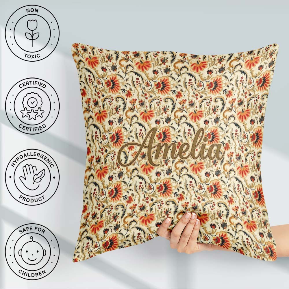 Custom Name Bold Orange Navy Seamless Pattern Classic Decorative Square Filled Cushion Throw Pillow Sofa Bed Home Decor Zip Washable UK Made