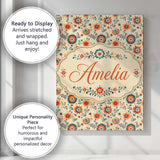 Personalised Name Playful Orange Blue Folk Custom  Unique Gift Idea Elegant Feature Canvas Wall Art Print Decor Picture Ready to Hang