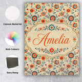 Personalised Name Playful Orange Blue Folk Custom  Unique Gift Idea Elegant Feature Canvas Wall Art Print Decor Picture Ready to Hang