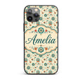 Teal Orange Folk Art Floral Seamless Pattern Custom Name Protective Phone Case Mobile Cover Durable Everyday Smartphone Shock Resistant