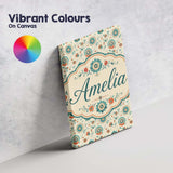 Personalised Name Teal Orange Folk Custom  Stylish Home Interior Unique Gift Idea Canvas Wall Art Print Decor Picture Ready to Hang
