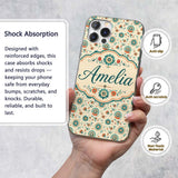 Teal Orange Folk Art Floral Seamless Pattern Custom Name Protective Phone Case Mobile Cover Durable Everyday Smartphone Shock Resistant