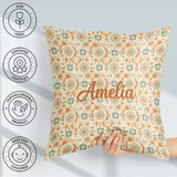 Custom Name Soft Pastel Orange Green Floral Pattern Garden Style Square Filled Cushion Throw Pillow Sofa Bed Home Decor Zip Washable UK Made