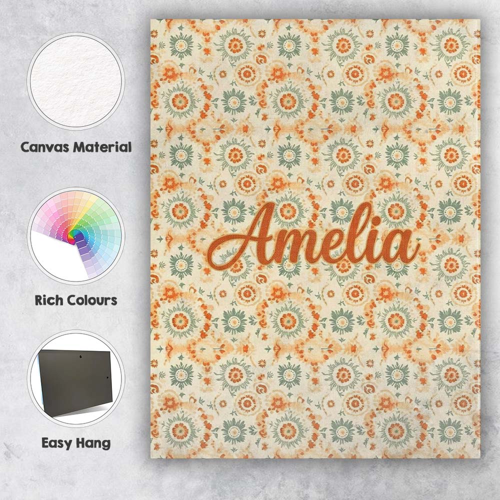 Personalised Name Soft Pastel Orange Green Custom  Unique Gift Idea Elegant Feature Canvas Wall Art Print Decor Picture Ready to Hang