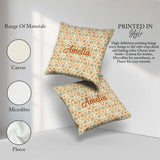 Custom Name Soft Pastel Orange Green Floral Pattern Garden Style Square Filled Cushion Throw Pillow Sofa Bed Home Decor Zip Washable UK Made
