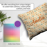 Custom Name Soft Pastel Orange Green Floral Pattern Garden Style Square Filled Cushion Throw Pillow Sofa Bed Home Decor Zip Washable UK Made