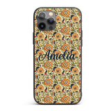 Detailed Vintage Orange Yellow Floral Seamless Custom Name Protective Phone Case Mobile Cover Durable Everyday Smartphone Shock Resistant