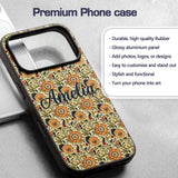Detailed Vintage Orange Yellow Floral Seamless Custom Name Protective Phone Case Mobile Cover Durable Everyday Smartphone Shock Resistant