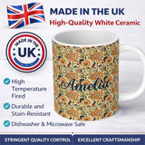 Personalized Custom Name Detailed Vintage Orange Yellow Floral Seamless Pattern Classic 11oz Ceramic Coffee Tea Mug White Large Handle