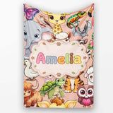 Cute Cartoon Jungle Safari Animals Seamless Pattern on Peach Lovely  Personalised Custom Name Super Soft Fleece Blanket Bed Sofa Throw