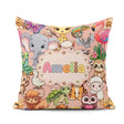 Custom Name Cute Cartoon Jungle Safari Animals Seamless on Peach Square Filled Cushion Throw Pillow Sofa Bed Home Decor Zip Washable UK Made