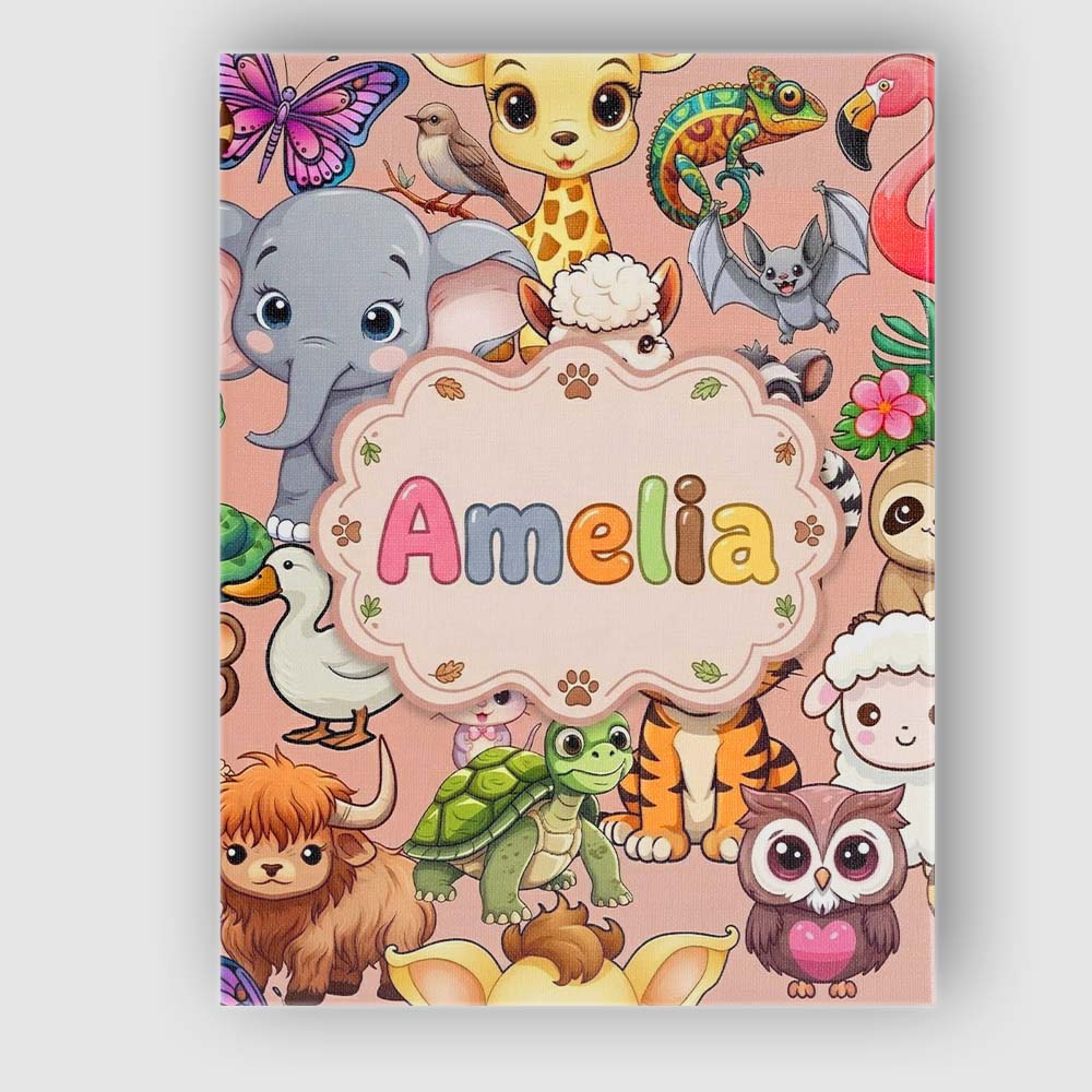 Personalised Name Cute Cartoon Jungle Custom Modern Room Accent Creative Decorator Style Canvas Wall Art Print Decor Picture Ready to Hang