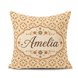 Custom Name Small Scale Orange Floral Geometric Seamless Pattern Square Filled Cushion Throw Pillow Sofa Bed Home Decor Zip Washable UK Made