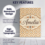 Personalised Name Small Scale Orange Floral Custom  Bespoke Interior Contemporary Canvas Wall Art Print Decor Picture Ready to Hang