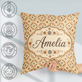 Custom Name Small Scale Orange Floral Geometric Seamless Pattern Square Filled Cushion Throw Pillow Sofa Bed Home Decor Zip Washable UK Made