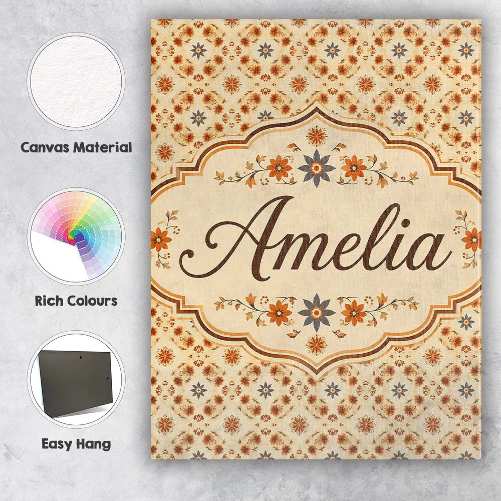 Personalised Name Small Scale Orange Floral Custom  Bespoke Interior Contemporary Canvas Wall Art Print Decor Picture Ready to Hang