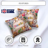 Custom Name Cute Cartoon Jungle Safari Animals Seamless on Peach Square Filled Cushion Throw Pillow Sofa Bed Home Decor Zip Washable UK Made