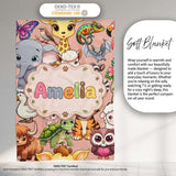 Cute Cartoon Jungle Safari Animals Seamless Pattern on Peach Lovely  Personalised Custom Name Super Soft Fleece Blanket Bed Sofa Throw