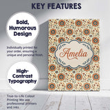 Personalised Name Bold Orange Teal Floral Custom  Unique Gift Idea Elegant Feature Canvas Wall Art Print Decor Picture Ready to Hang