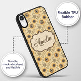 Vintage Mustard Black Floral Sunburst Seamless Custom Name Protective Phone Case Mobile Cover Durable Everyday Smartphone Shock Resistant