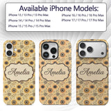Vintage Mustard Black Floral Sunburst Seamless Custom Name Protective Phone Case Mobile Cover Durable Everyday Smartphone Shock Resistant