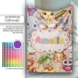 Cute Cartoon Jungle Safari Animals Seamless Pattern on Peach Lovely  Personalised Custom Name Super Soft Fleece Blanket Bed Sofa Throw