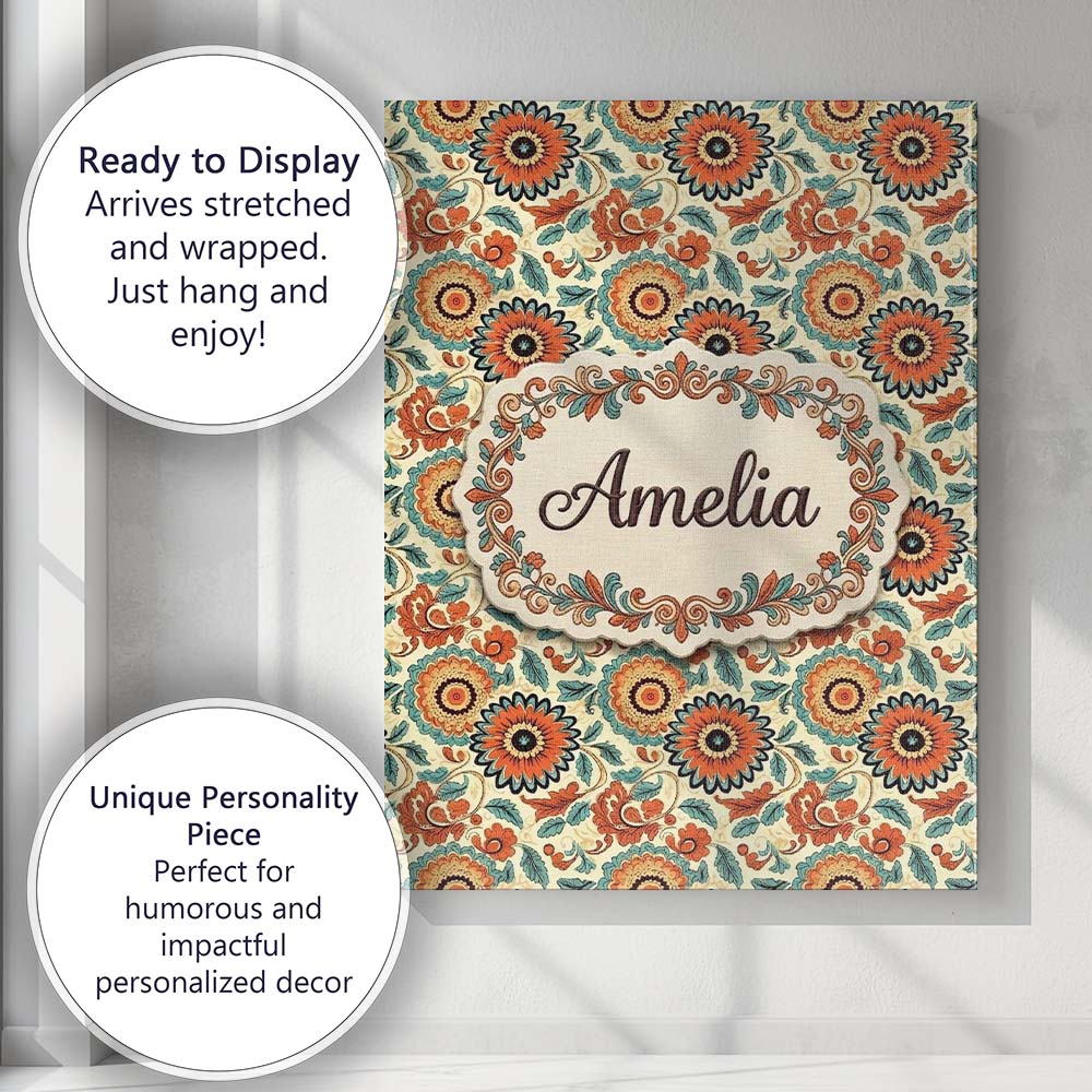 Personalised Name Vibrant Orange Teal Custom Modern Room Accent Creative Decorator Style Canvas Wall Art Print Decor Picture Ready to Hang