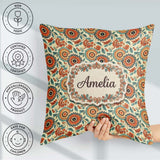 Custom Name Vibrant Orange Teal Bloom Seamless Pattern Botanical Square Filled Cushion Throw Pillow Sofa Bed Home Decor Zip Washable UK Made