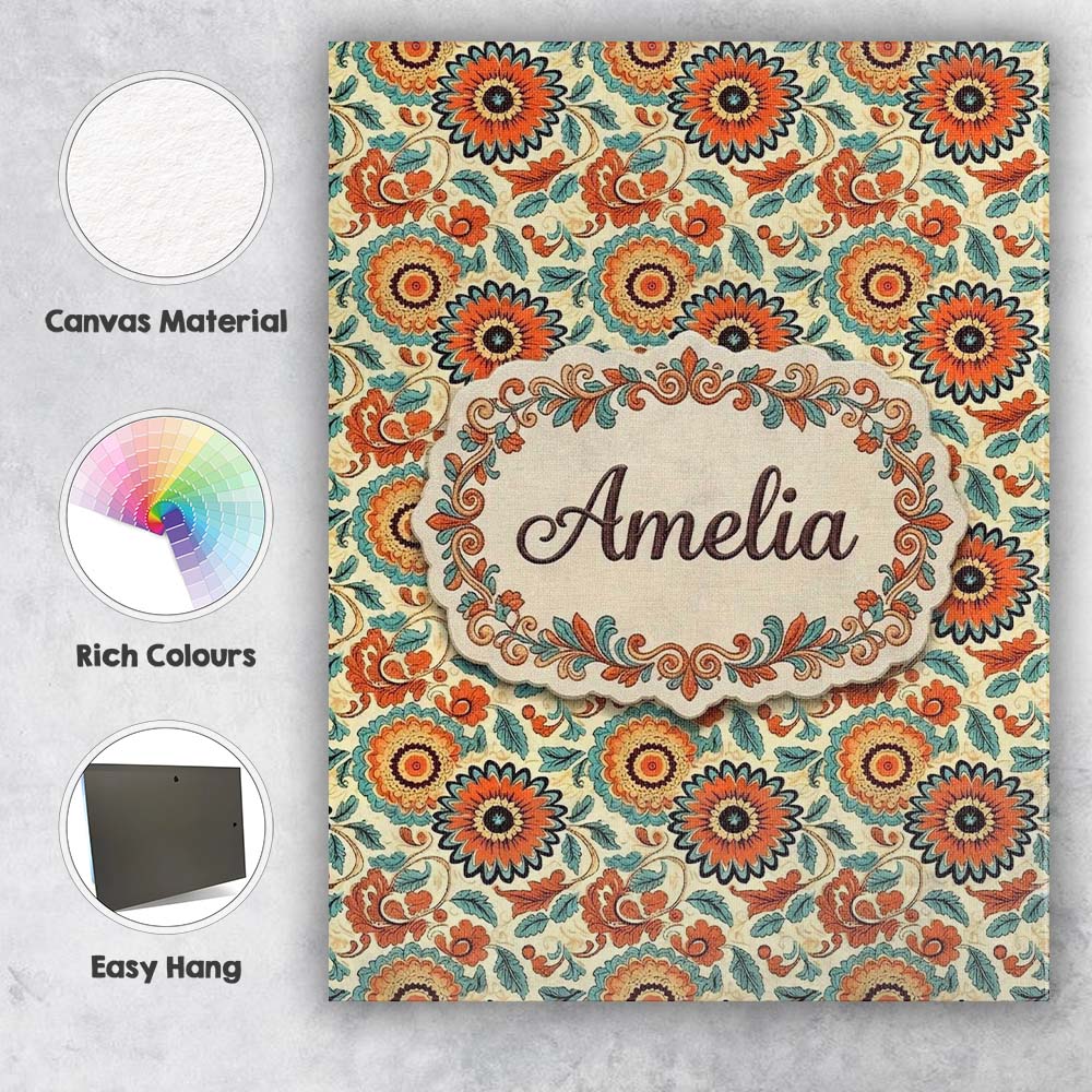 Personalised Name Vibrant Orange Teal Custom Modern Room Accent Creative Decorator Style Canvas Wall Art Print Decor Picture Ready to Hang