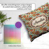 Custom Name Vibrant Orange Teal Bloom Seamless Pattern Botanical Square Filled Cushion Throw Pillow Sofa Bed Home Decor Zip Washable UK Made
