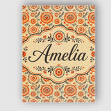 Personalised Name Bright Orange Floral Custom  Modern Room Accent Elegant Feature Canvas Wall Art Print Decor Picture Ready to Hang